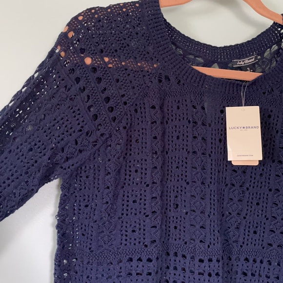 Lucky Brand navy blue open knit crew sweater NWT - Picture 2 of 12